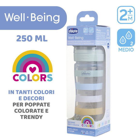 Chicco Well-Being Medium Flow Plastic Baby Bottle 2M+ - 250 ml