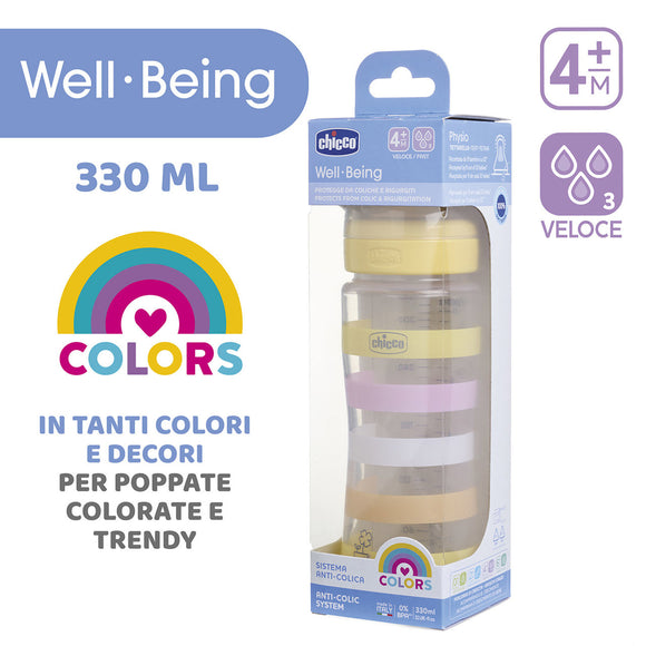 Chicco Well-Being Rapid Flow Plastic Baby Bottle 4M+ - 330 ml