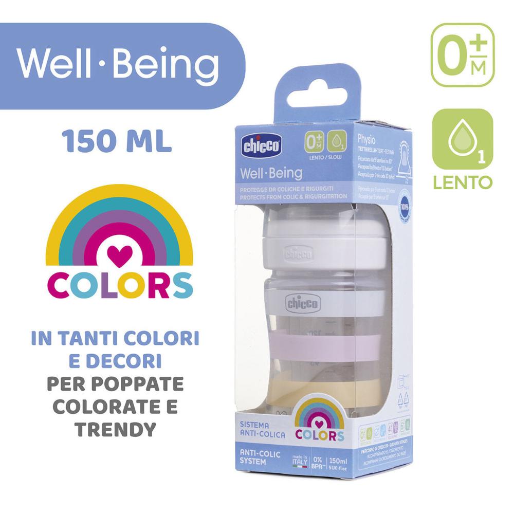 Chicco Well-Being Slow Flow Baby Plastic Bottle 0M+ - 150 ml