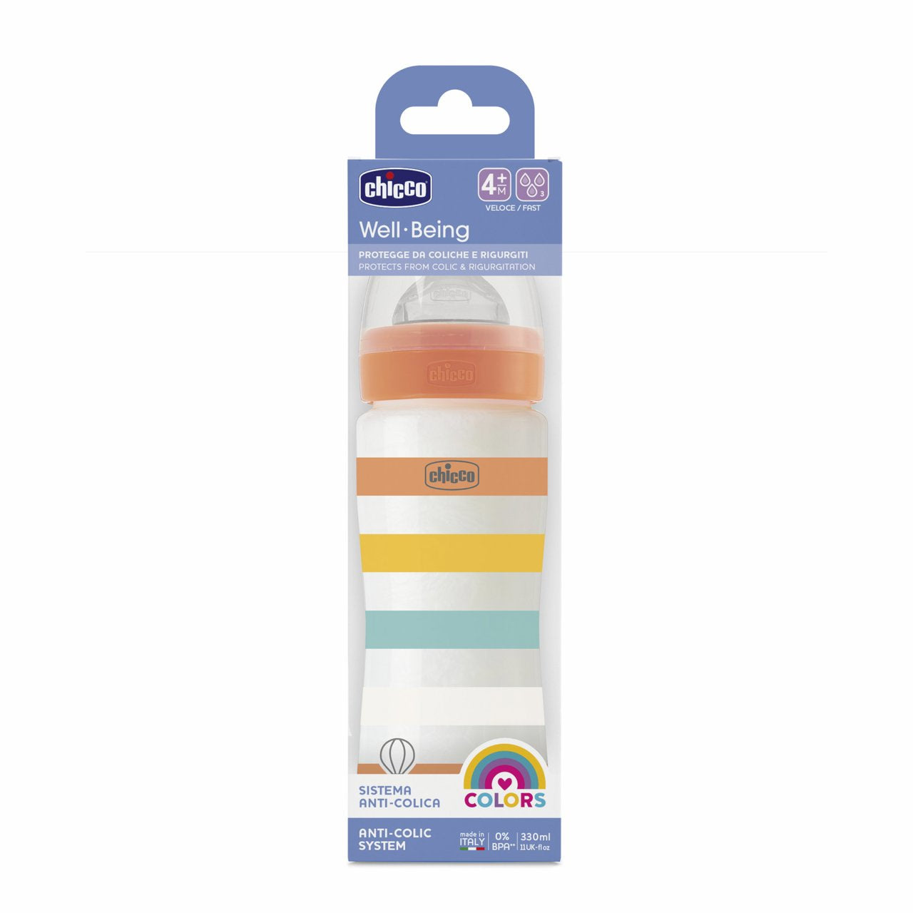 Chicco Well-Being Rapid Flow Plastic Baby Bottle 4M+ - 330 ml