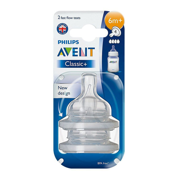 Avent  2 Classic+ Teats Fast Flow 4 Holes - 6M+