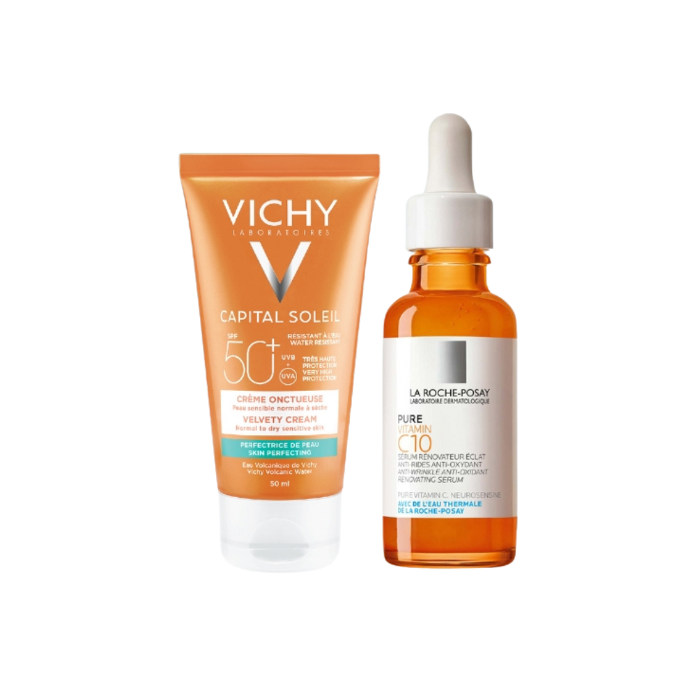 La Roche Posay Vitamin C Serum With Capital Soleil Velvety Cream Bundle