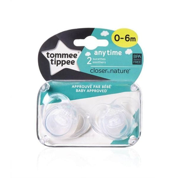 Tommee Tippee Anytime Soother Transparent x 2pcs (0-6 Months)