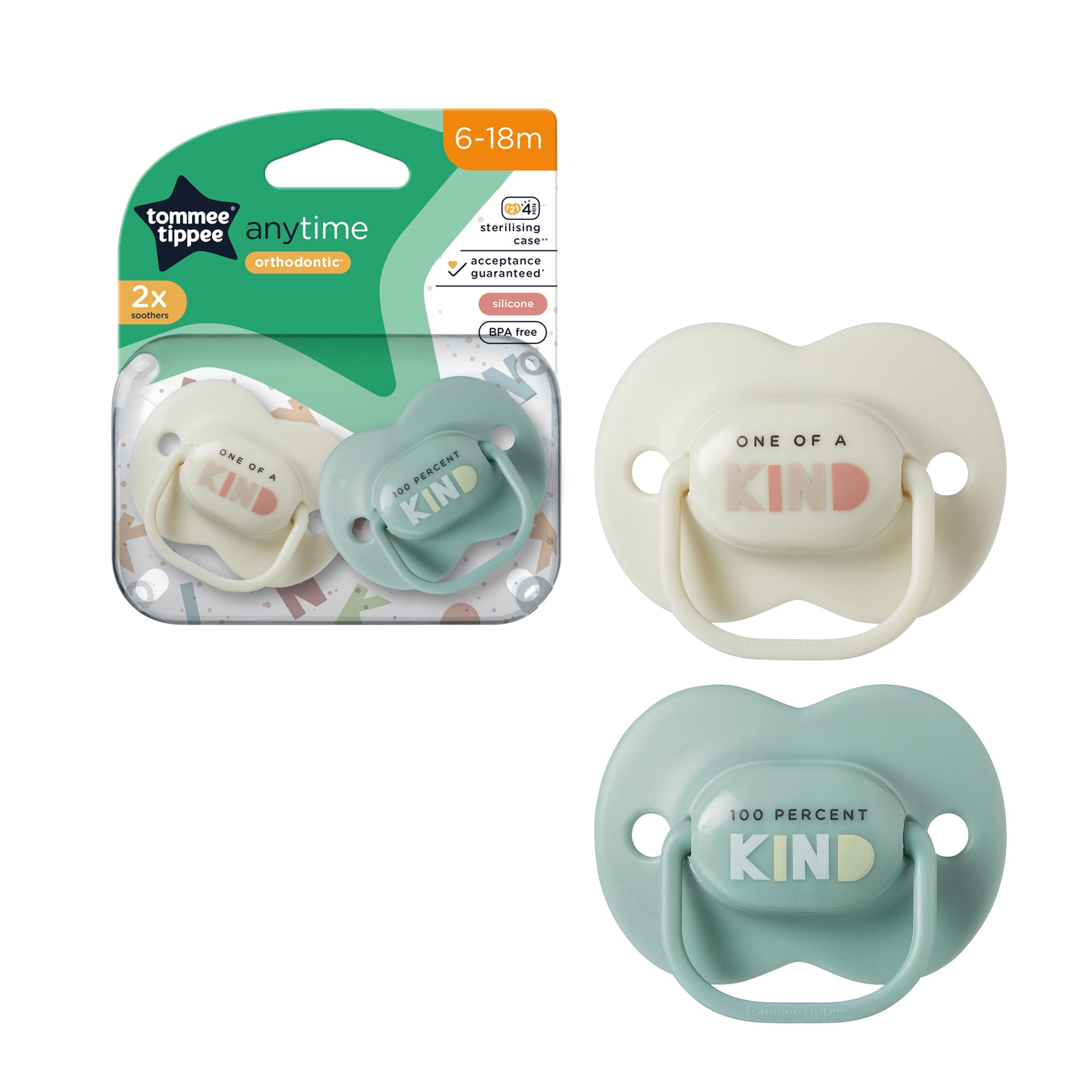 Buy unisex Tommee Tippee Anytime Soothers x 2pcs (6-18 Months)