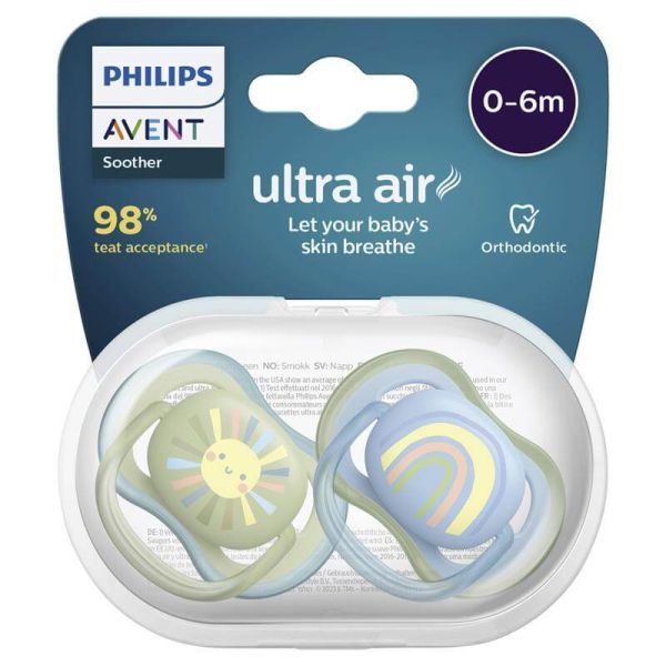 Buy boy Avent 2 Ultra Air Soothers Rainbow 0-6 M