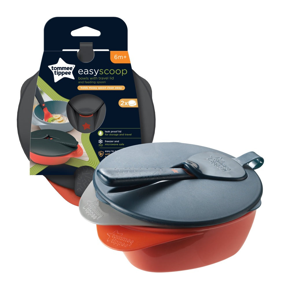 Tommee Tippee Easi-scoop Baby Feeding Bowls With Travel Lid And Spoon 6 Month+ *2 - 0