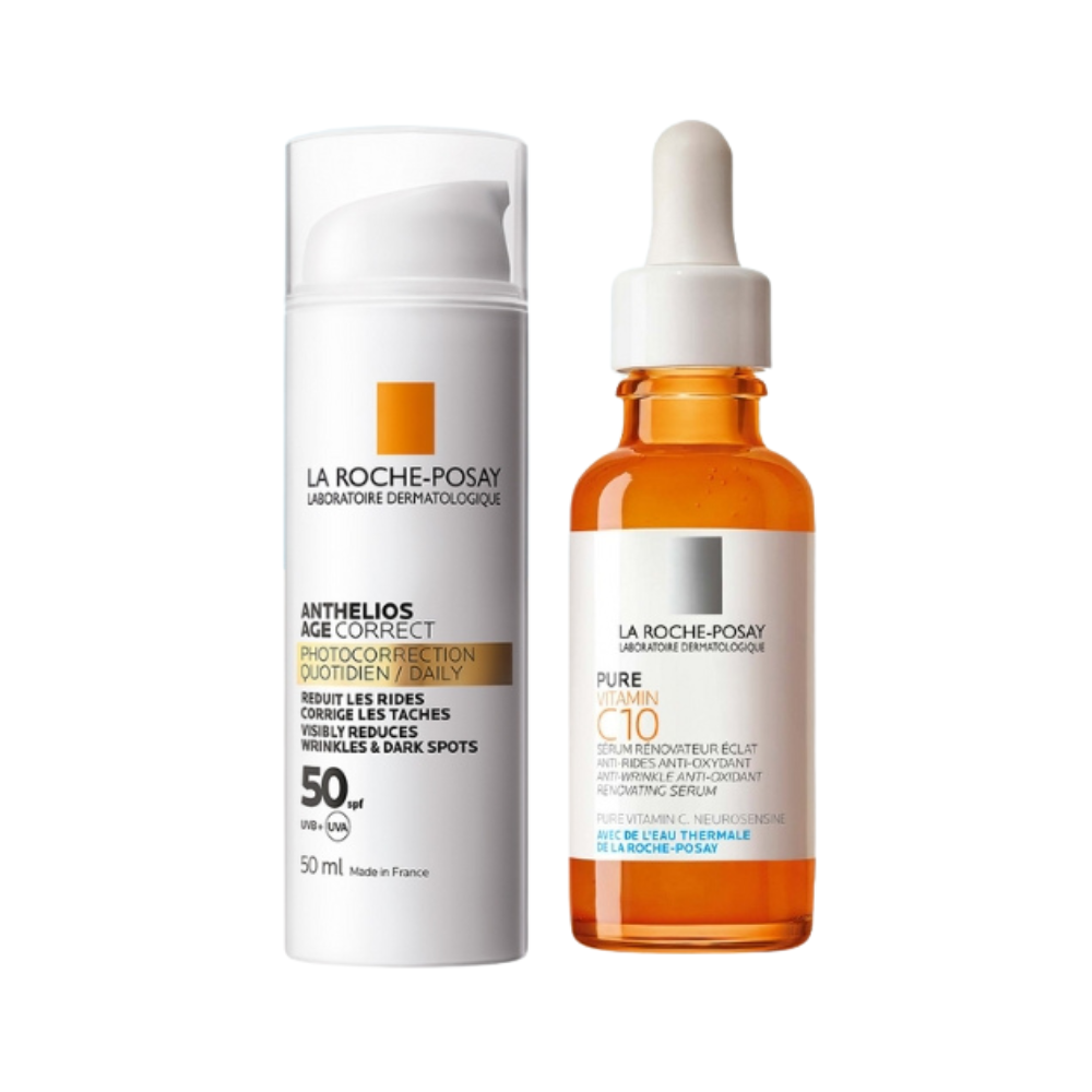 La Roche Posay Vitamin C Serum With Age Correct Sunscreen Bundle