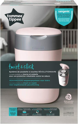 Tommee Tippee Twist & Click Advanced Nappy Disposal System With 1x Refill Cassette - Pink - 0