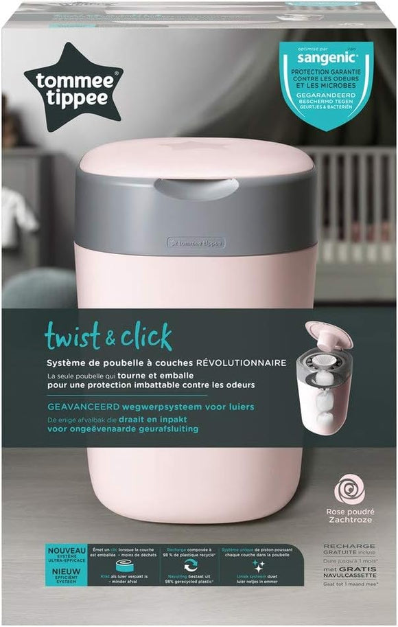 Tommee Tippee Twist & Click Advanced Nappy Disposal System With 1x Refill Cassette - Pink