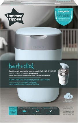 Tommee Tippee Twist & Click Advanced Nappy Disposal System With 1x Refill Cassette - Blue - 0