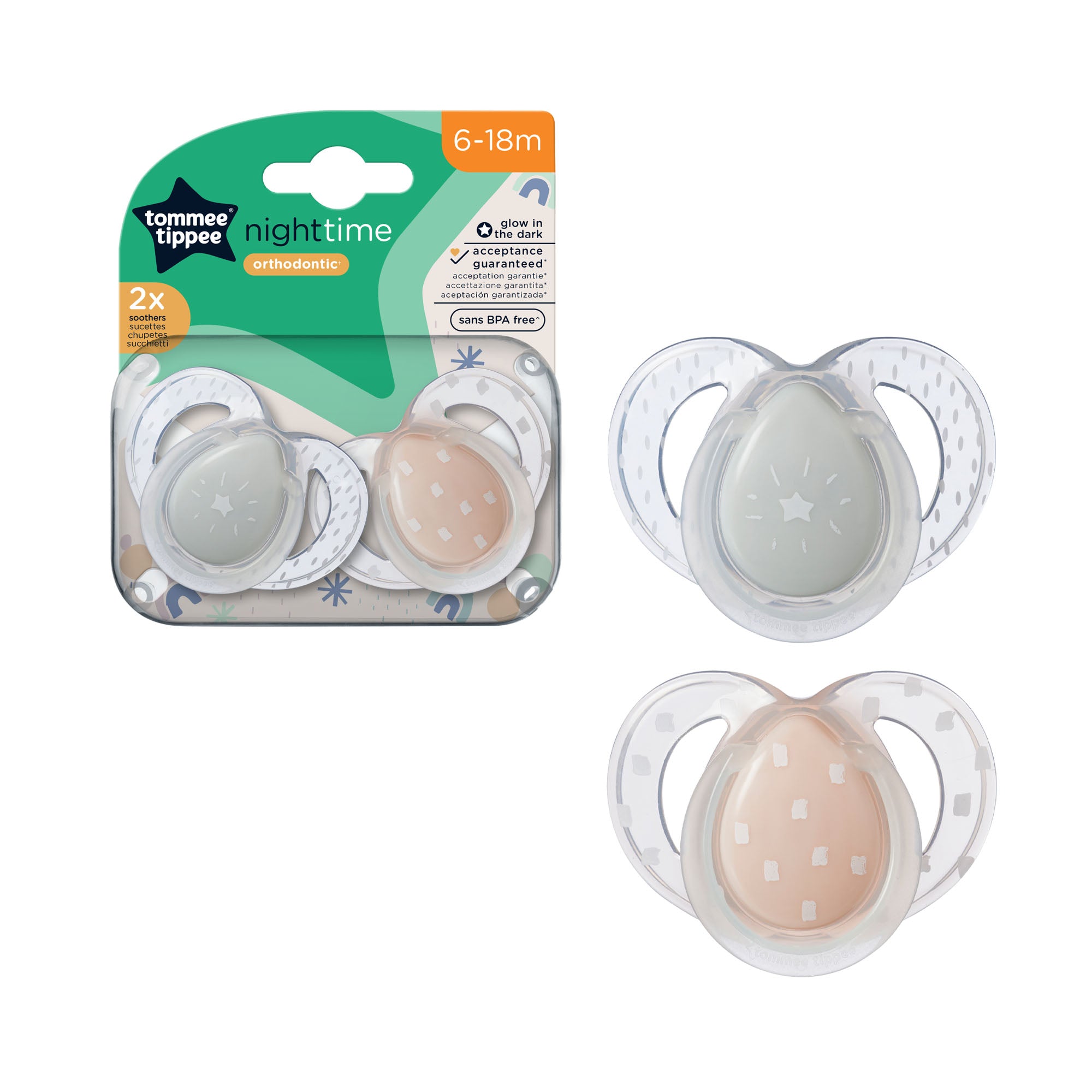 Tommee Tippee Orthodontic Night Time Soothers x 2pcs (6-18 Months) - 0