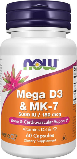 NOW Mega D3 & MK-7 180 mcg -60 Capsules