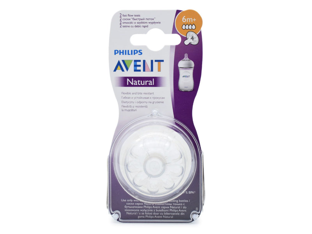 Avent 2 Natural Teats Fast Flow 4 Holes - 6M+