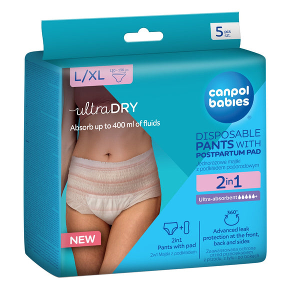 Canpol Babies 2in1 Breathable Ultra-absorbent Disposable Pants With Postpartum Pad - L/XL