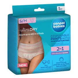 Canpol Babies 2in1 Breathable Ultra-absorbent Disposable Pants With Postpartum Pad - S/M