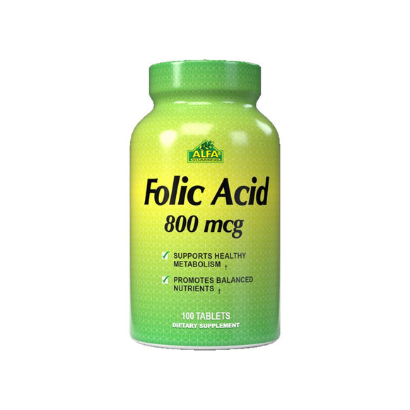 Alfa Vitamins Folic Acid 800 Mcg - 100 Tablets