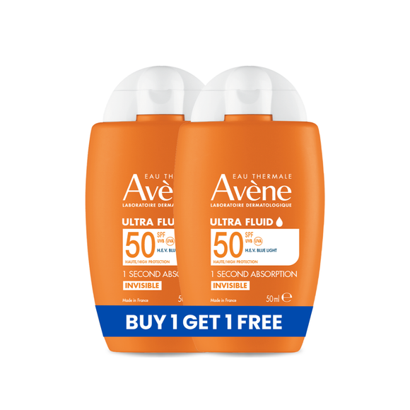 Buy 1 Get 1 Avène Ultra Fluid Invisible SPF50+ Sunscreen 50ml - Ultra Light texture