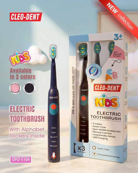 Cleo-Dent Kids Electric Toothbrush with 5 Modes Smart Timer and Alphabet Stickers