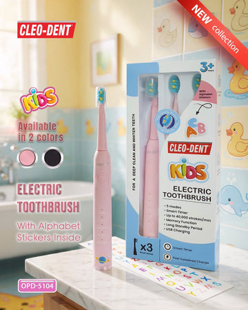 Buy pink Cleo-Dent Kids Electric Toothbrush with 5 Modes Smart Timer and Alphabet Stickers