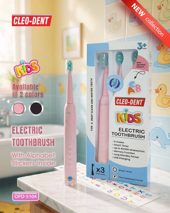 Cleo-Dent Kids Electric Toothbrush with 5 Modes Smart Timer and Alphabet Stickers