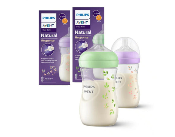 Avent Natural Response Feeding Bottle 3-6M Purple Leaves - 260 ml