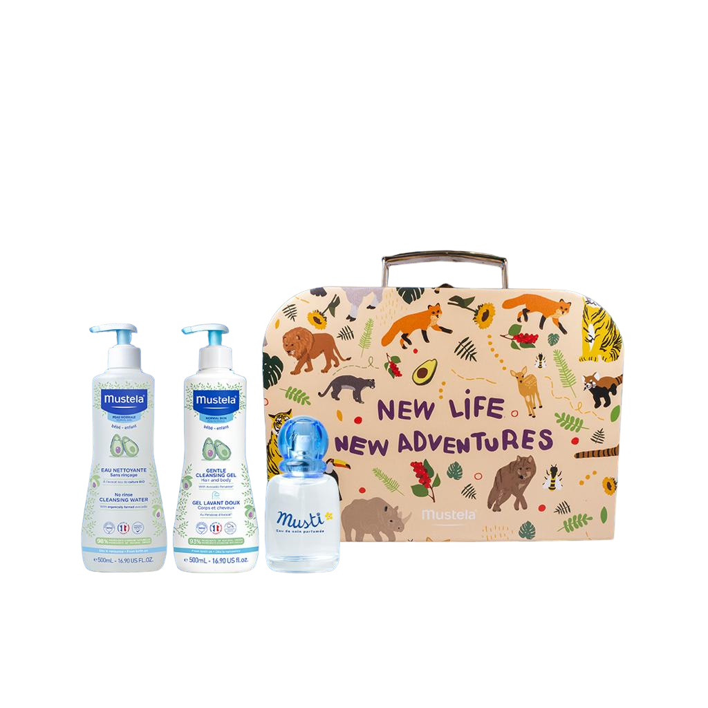 Mustela Hydra Bebe Body Lotion 300 ml + Cleansing Water 300 ml + Musti Perfume 50 ml + Gifts: Pouch - 0