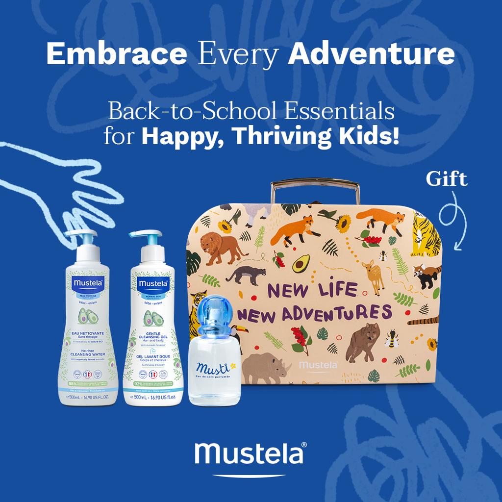 Mustela Hydra Bebe Body Lotion 300 ml + Cleansing Water 300 ml + Musti Perfume 50 ml + Gifts: Pouch