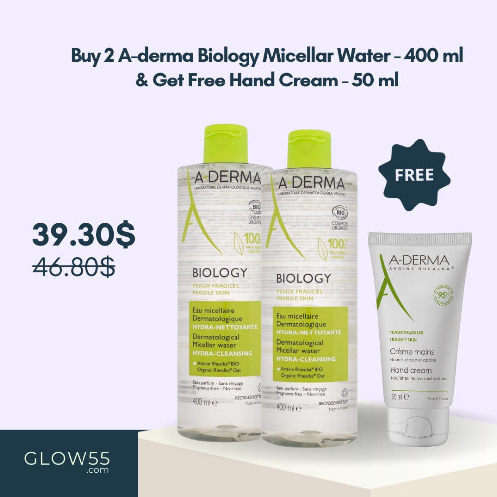 2 A-derma Biology Micellar Water 400 ml + Free Hand Cream 40 ml