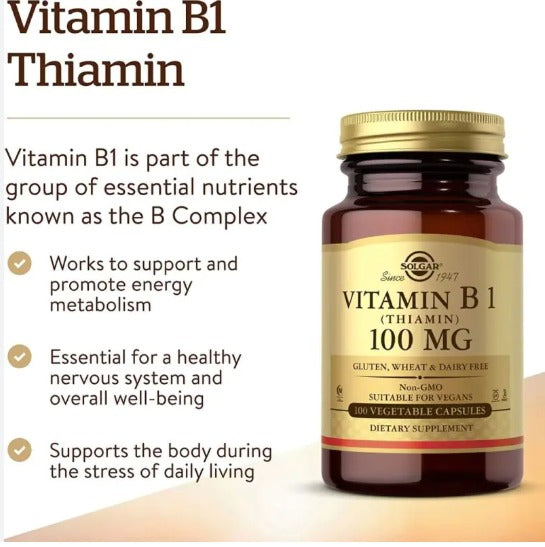 Solgar Vitamin B1 (Thiamin) 100 MG - 100 Vegetable Capsules