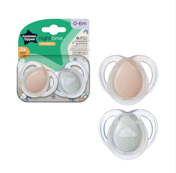 Tommee Tippee Orthodontic Night Time Soothers x 2pcs (0-6 Months)