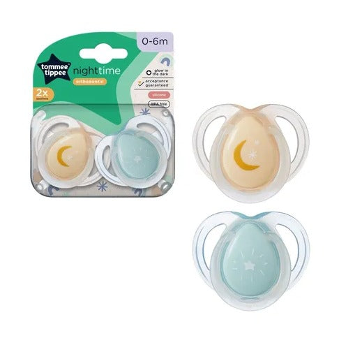 Tommee Tippee Orthodontic Night Time Soothers x 2pcs (0-6 Months)
