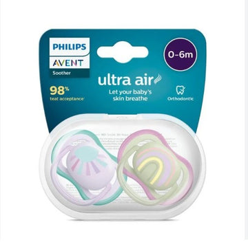 Buy girl Avent 2 Ultra Air Soothers Rainbow 0-6 M