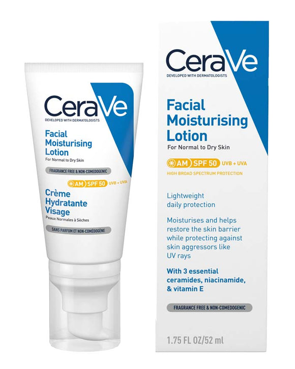 CeraVe AM Facial Moisturizing Lotion SPF50 for Normal to Dry Skin - 52ml