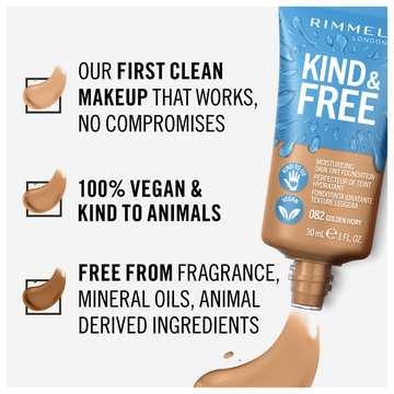 Rimmel London Kind & Free Skin Tint Foundation - 082 - Golden Ivory - 30ml