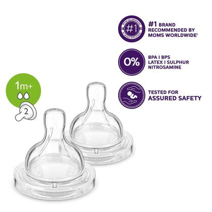 Avent 2 Classic+ Teats Slow Flow 2 Holes - 1M+ - 0