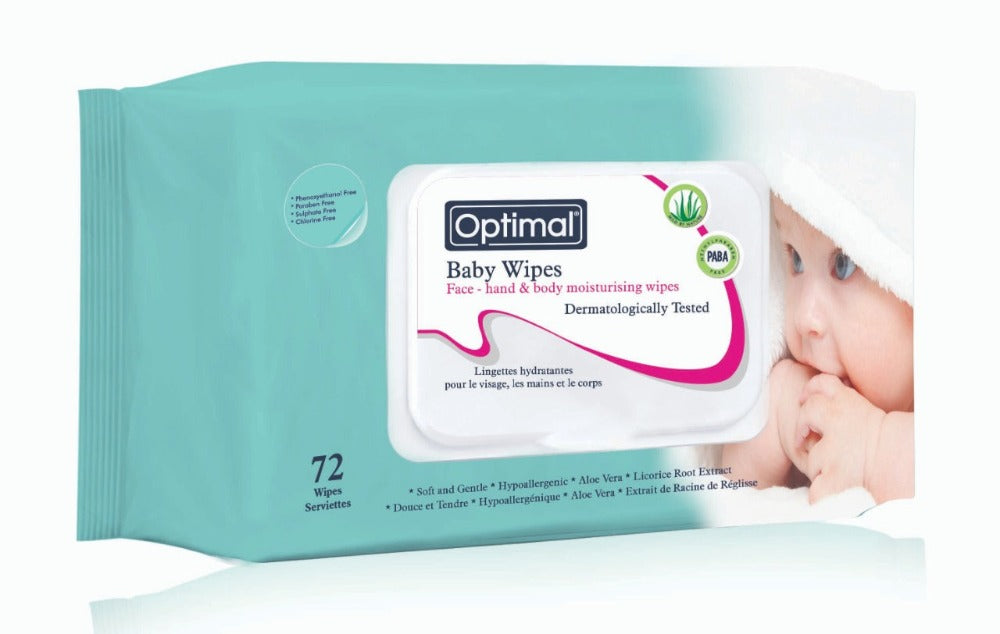 Optimal Organic Sensitive Baby Wipes And Lid 72 Pcs