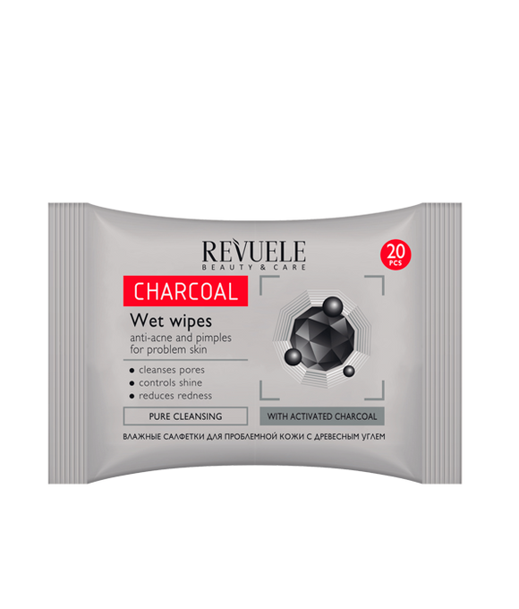 REVUELE CHARCOAL Wet Wipes with Activated Charcoal