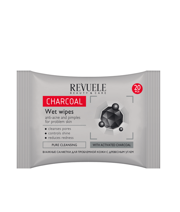 REVUELE CHARCOAL Wet Wipes with Activated Charcoal
